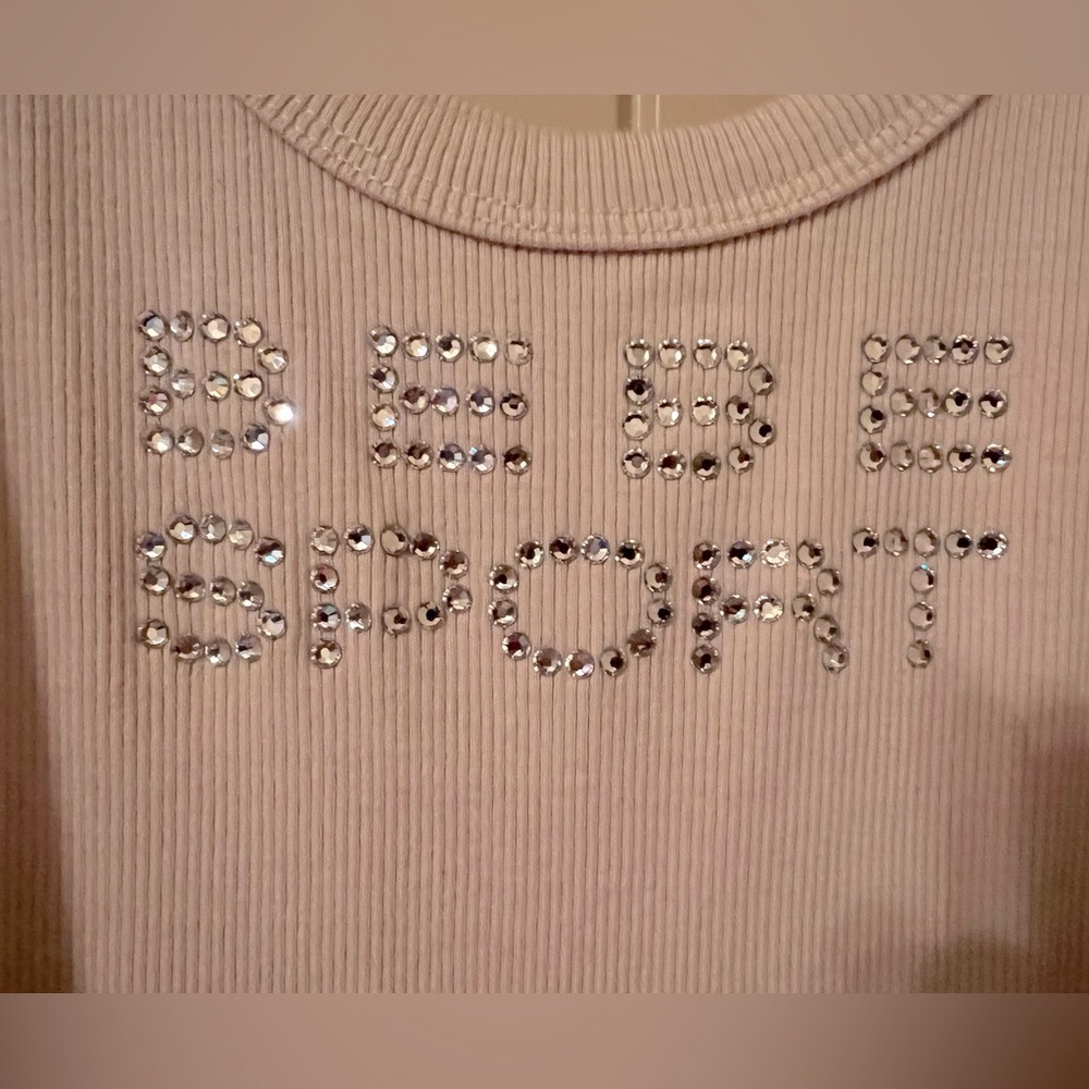 Bebe Sport Logo Tank Top Swarovski Crystals Cream Beige Small